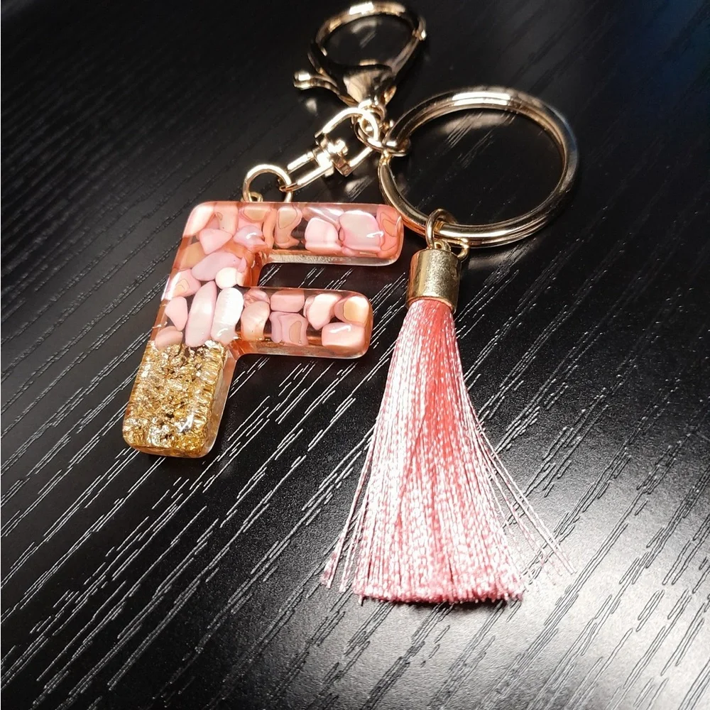 Initial Keychain with Tassel Bag Charm “F” NIP